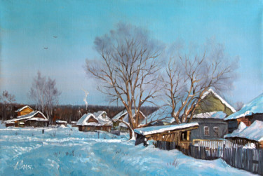 Painting titled "Frost in a village" by Alexander Volya, Original Artwork, Oil