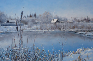 Painting titled "Freezing lake" by Alexander Volya, Original Artwork, Oil