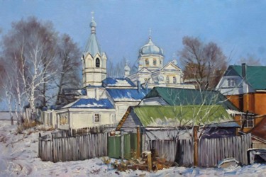 Malerei mit dem Titel "Village Church" von Alexander Volya, Original-Kunstwerk