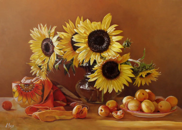 Peinture intitulée "Sunflowers and apri…" par Alexander Volya, Œuvre d'art originale, Huile