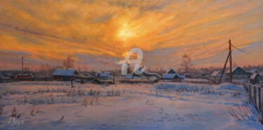 Ζωγραφική με τίτλο "Winter Sunset" από Alexander Volya, Αυθεντικά έργα τέχνης, Λάδι