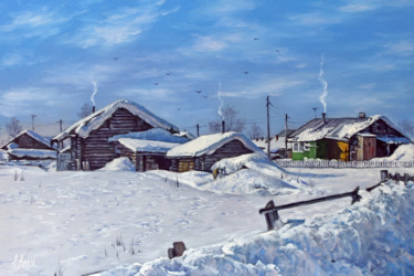 Painting titled "Winter. Snow. Sunny…" by Alexander Volya, Original Artwork, Oil