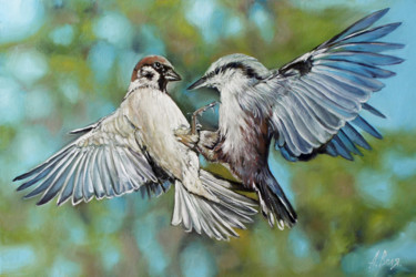 Pittura intitolato "Little Angry birds.…" da Alexander Volya, Opera d'arte originale, Olio