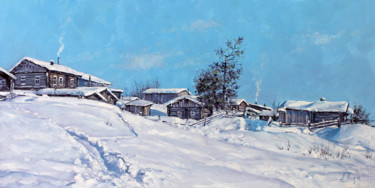 Schilderij getiteld "Village after snowf…" door Alexander Volya, Origineel Kunstwerk, Olie