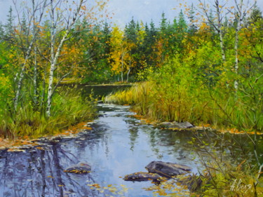 Malerei mit dem Titel "Autumn river" von Alexander Volya, Original-Kunstwerk, Öl