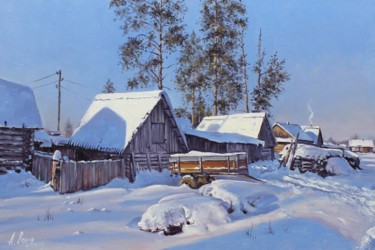 Painting titled "Winter Day. Village" by Alexander Volya, Original Artwork, Oil