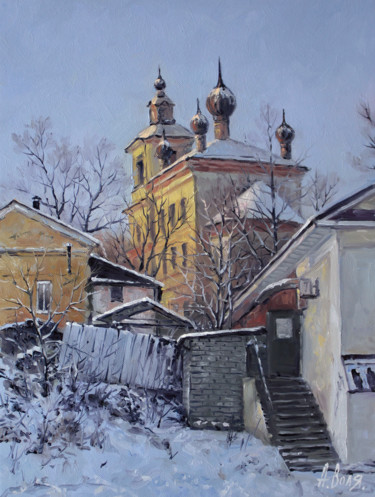 Painting titled "Old town cathedral" by Alexander Volya, Original Artwork, Oil