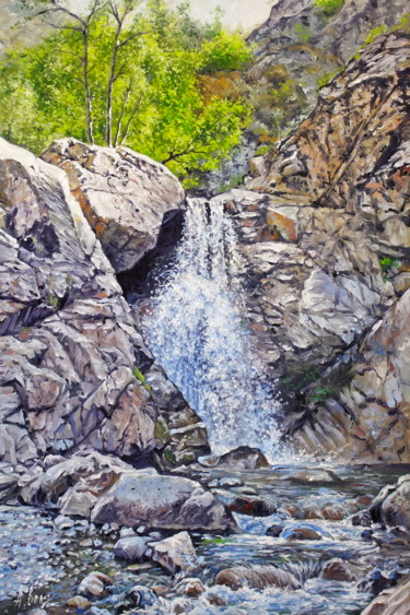 Pintura intitulada "Waterfall. Summer" por Alexander Volya, Obras de arte originais, Óleo