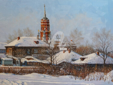 Peinture intitulée "Snowy roofs" par Alexander Volya, Œuvre d'art originale, Huile