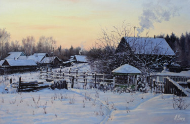 Painting titled "Winter morning. Sun…" by Alexander Volya, Original Artwork, Oil