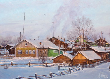 Painting titled "Small village houses" by Alexander Volya, Original Artwork, Oil