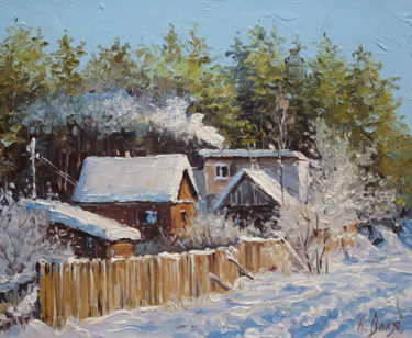 Painting titled "Forest houses. Wint…" by Alexander Volya, Original Artwork, Oil