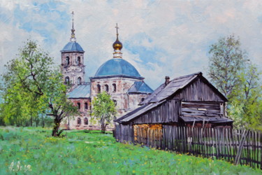 Malarstwo zatytułowany „Church with blue do…” autorstwa Alexander Volya, Oryginalna praca, Olej