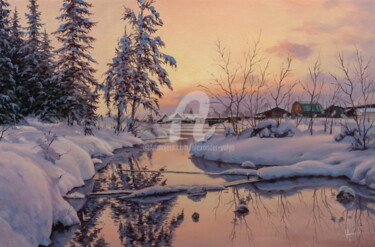 Painting titled "Winter river. Sunri…" by Alexander Volya, Original Artwork, Oil