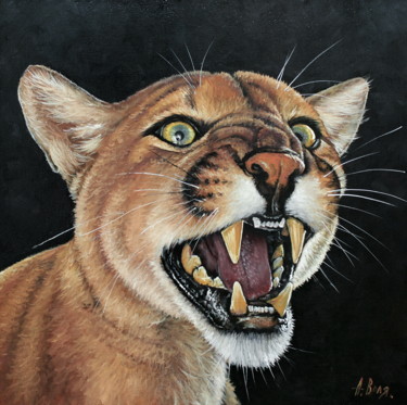 Ζωγραφική με τίτλο "Lioness predator" από Alexander Volya, Αυθεντικά έργα τέχνης, Λάδι