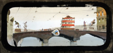 Malerei mit dem Titel "bridge / мост" von Alexander Votsmush, Original-Kunstwerk, Aquarell