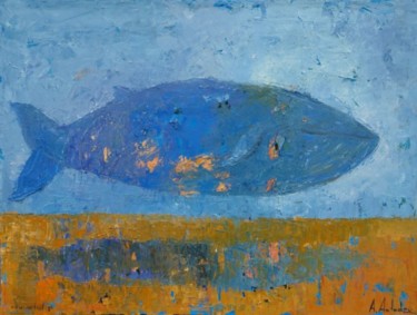 Painting titled "The Blue Whale" by Alexander Antadze, Original Artwork, Oil