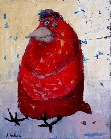 Painting titled "Red Bird" by Alexander Antadze, Original Artwork, Oil