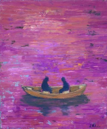 Painting titled "Two in a Boat" by Alexander Antadze, Original Artwork, Oil
