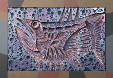 Картина под названием "Fish" - Alexander Lopatkin, Подлинное произведение искусства, Акрил Установлен на Деревянная панель