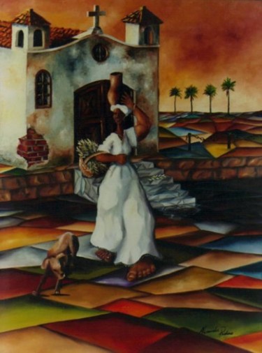 Pintura intitulada "Baiana na Igrejinha" por Alexander Pacheco, Obras de arte originais
