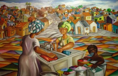 Pintura intitulada "Lavadeiras da Favela" por Alexander Pacheco, Obras de arte originais