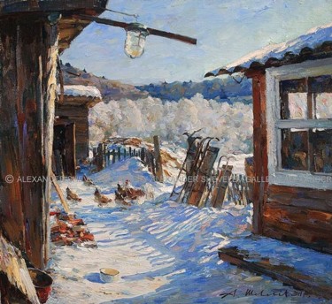 Картина под названием "Зимний полдень.Холс…" - Aleksandr Shevelev, Подлинное произведение искусства, Масло