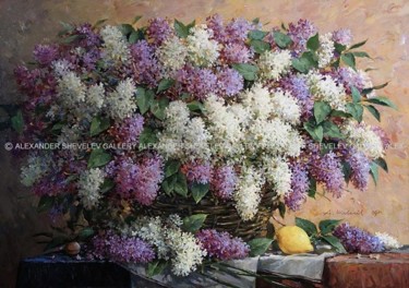 Картина под названием "Сирень и лимон.Холс…" - Aleksandr Shevelev, Подлинное произведение искусства, Масло