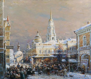 Картина под названием "Базар на Красной пл…" - Aleksandr Shevelev, Подлинное произведение искусства, Масло
