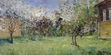 Pittura intitolato "Цветущий сад в Шере…" da Aleksandr Shevelev, Opera d'arte originale, Olio
