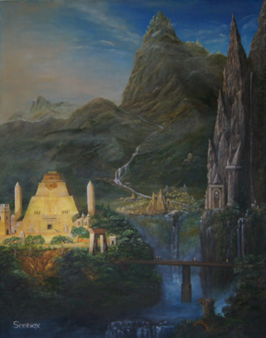 Pittura intitolato "“City of Atlantis"" da Alexander Sophiex, Opera d'arte originale, Olio