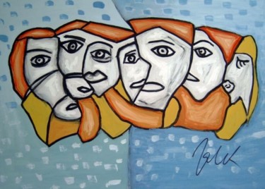 Malerei mit dem Titel "Masken in Stein" von Alexander Zalik, Original-Kunstwerk