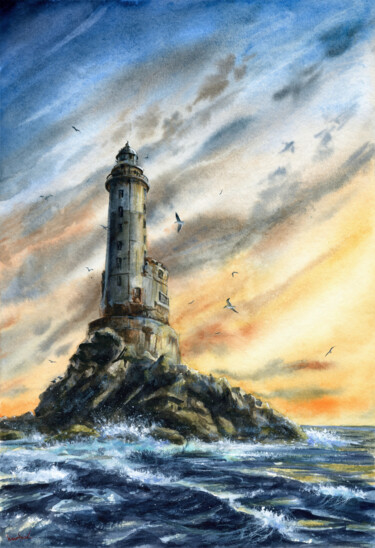 Peinture intitulée "Old Lighthouse" par Alexandr Karpov, Œuvre d'art originale, Aquarelle