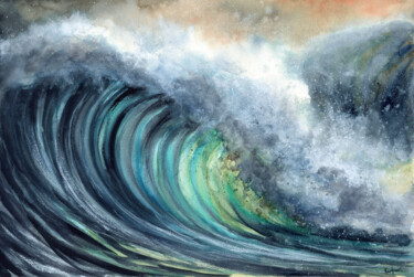 Peinture intitulée "Big Wave" par Alexandr Karpov, Œuvre d'art originale, Aquarelle