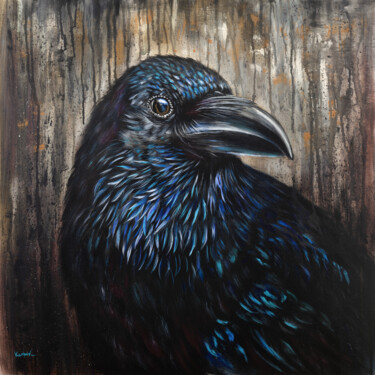 Painting titled "Black Raven Portrait" by Alexandr Karpov, Original Artwork, Acrylic