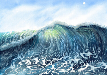 Pintura intitulada "Close-up Wave" por Alexandr Karpov, Obras de arte originais, Aquarela