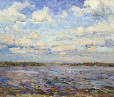 Painting titled "Lake Senezh" by Alexandr Khrapachev, Original Artwork, Oil