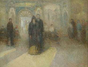 Painting titled "Monk" by Alexandr Khrapachev, Original Artwork, Oil