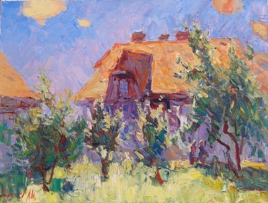 Painting titled "Farm" by Alexandr Khrapachev, Original Artwork, Oil