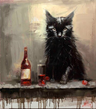 Ζωγραφική με τίτλο "cat can be a good c…" από Alexandr Klemens, Αυθεντικά έργα τέχνης, Λάδι