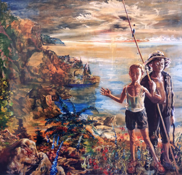 Painting titled "On fishing" by Alexandr Moskvitin, Original Artwork, Oil