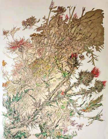 Drawing titled "Thistle" by Alexandr Moskvitin, Original Artwork, Watercolor