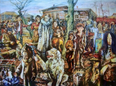 「Irkutsk Market」というタイトルの絵画 Alexandr Moskvitinによって, オリジナルのアートワーク, オイル