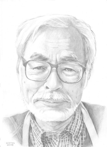 Drawing titled "Hayao Miyazaki" by Alexandr Zotin, Original Artwork, Pencil