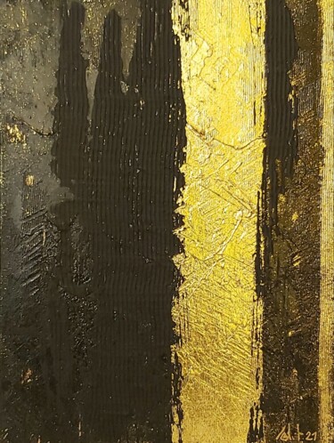 Painting titled "Golden stripe" by Alexandra Amelchenko (As_Art), Original Artwork, Acrylic Mounted on Wood Stretcher frame