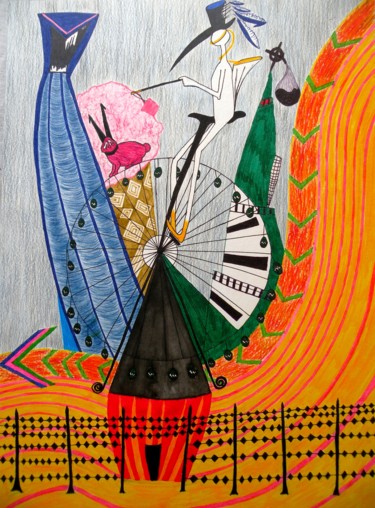 Dessin intitulée "La roue tourne" par Alexandra Basset, Œuvre d'art originale