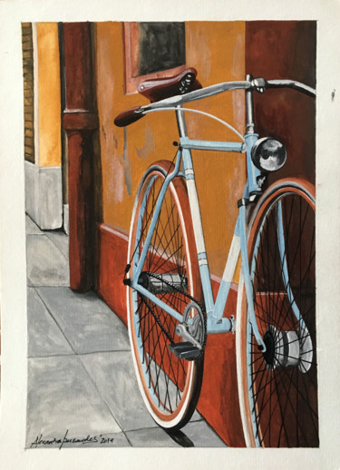 Pittura intitolato "Bicicleta I" da Alexandra Bernardes, Opera d'arte originale, Acquarello