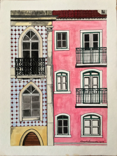 "Fachadas Lisboa" başlıklı Tablo Alexandra Bernardes tarafından, Orijinal sanat, Suluboya