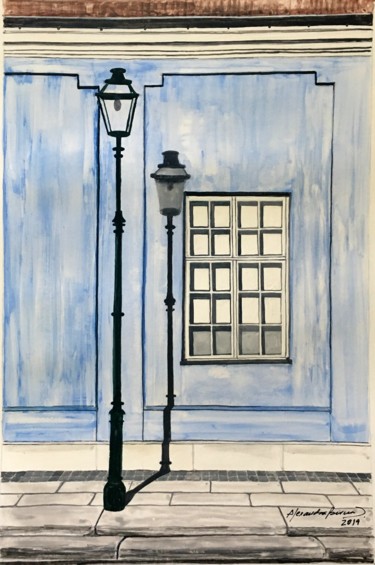 Peinture intitulée "Candeeiro de rua" par Alexandra Bernardes, Œuvre d'art originale, Aquarelle