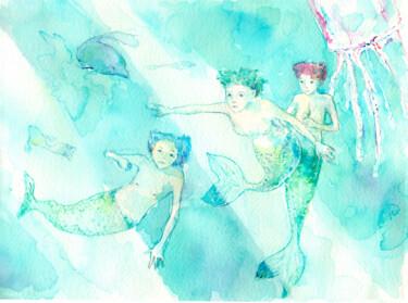 Malerei mit dem Titel "Sirènes" von Alexandra Bobolina, Original-Kunstwerk, Aquarell